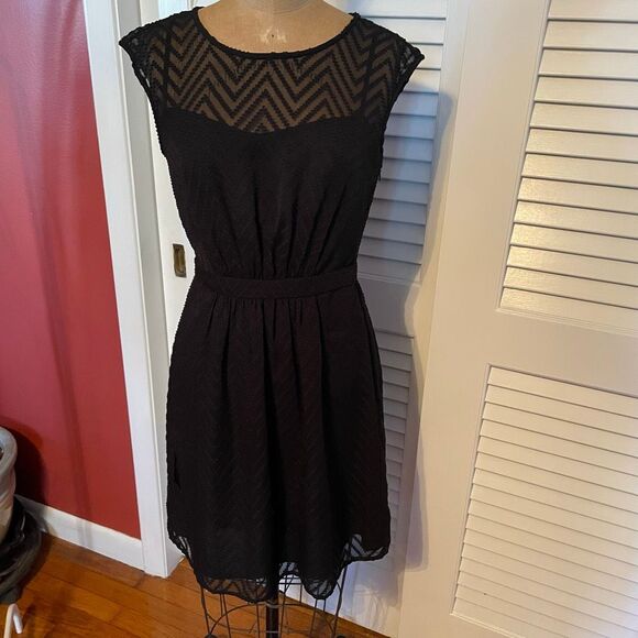 J CREW | black chevron overlay mini dress 0 - Picture 1 of 9